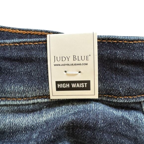 Judy Blue Jean Shorts Size L High Waist Cut Offs Raw Hem Button Fly JB15269 - Picture 7 of 16